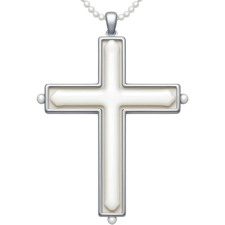 Elegant emoji icon of a white cross made of white beads, glossy surface, and white bead chain subtle shadows, pure white palette emoji