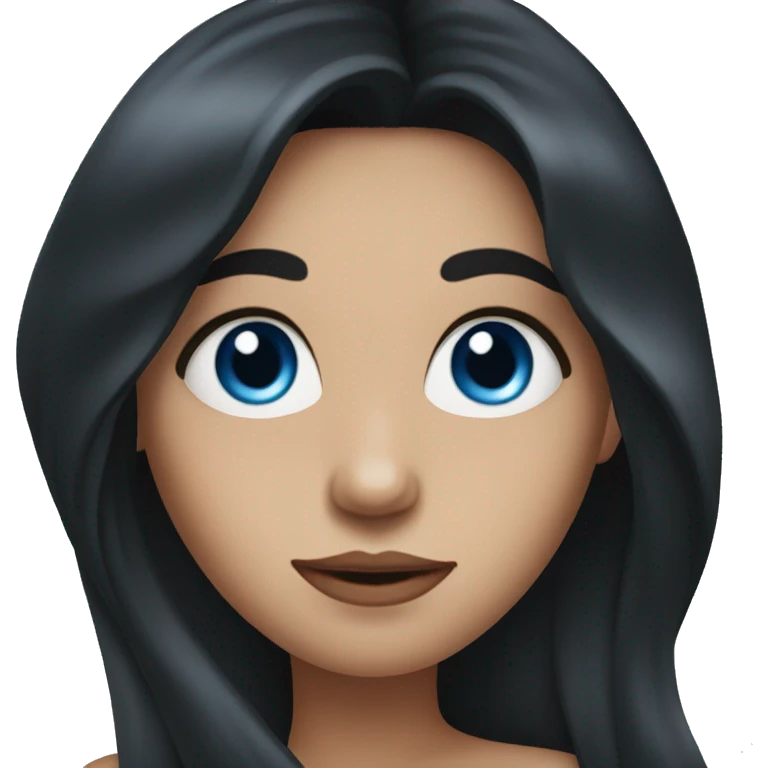 Girl with long black hair and blue eyes with the smallest bit of acne emoji