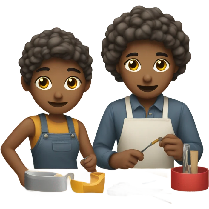 Two people making a craft emoji
