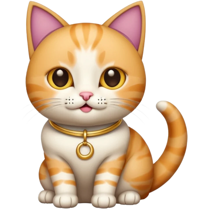 Cat with crescent-shaped collar, playful pose. emoji