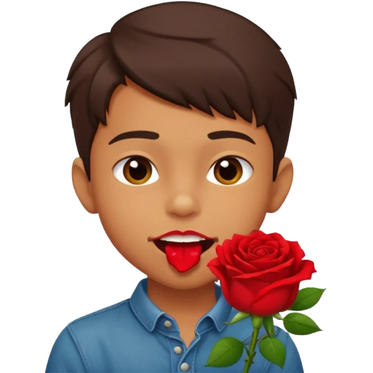 naughty-looking boy biting a rose in his mouth emoji