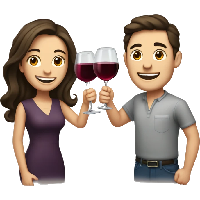 Fair-skinned brunette couple cheers wine emoji