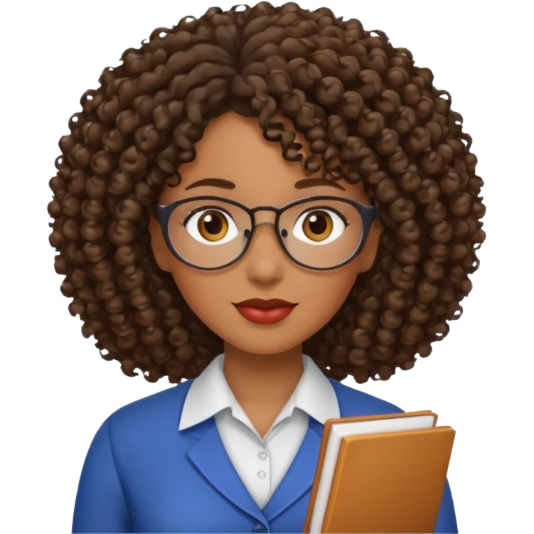 Black female teacher with curly hair and no glasses emoji
