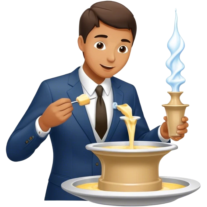 Man in suit eating Fondue fountain emoji