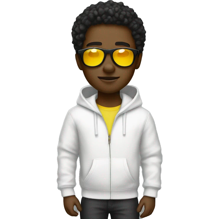 cool black boy with yellow sunglasses and white hoodie emoji