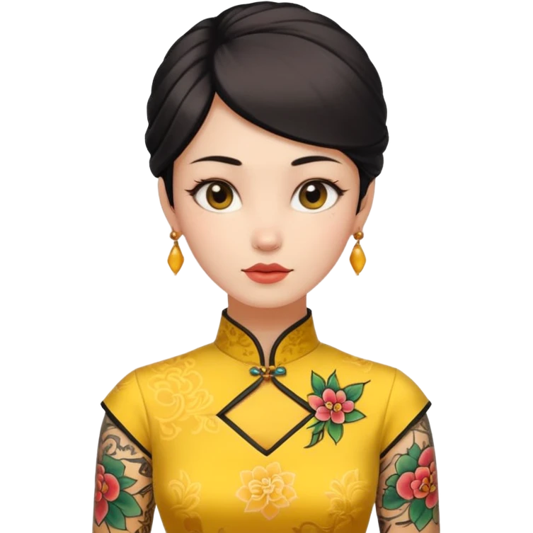 ancient woman with tatooed on neck and yellow cheongsam emoji
