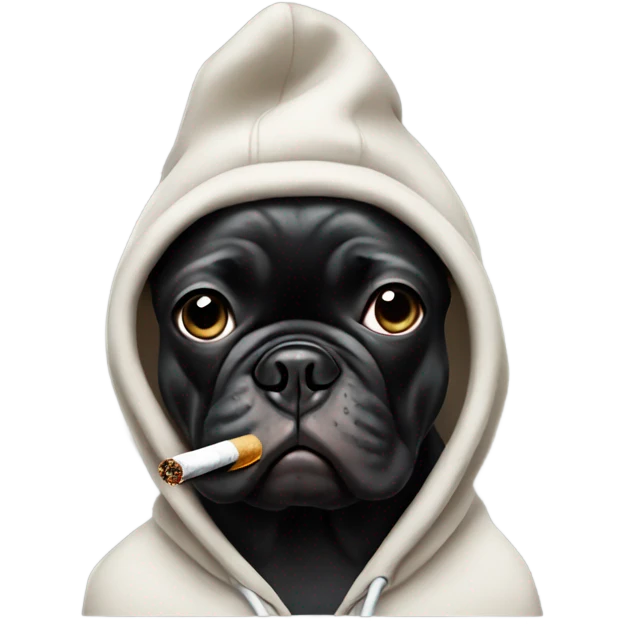 Black French bulldog wearing a hoodie smoking a cigarette  emoji