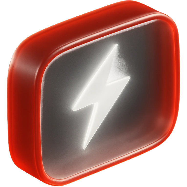 youtube play button with white linghning inside and no play button and red outside emoji
