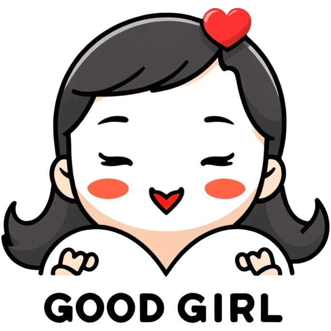 A thirsty, Kissy face with a heartbeat and a banner that says good girl ￼ emoji