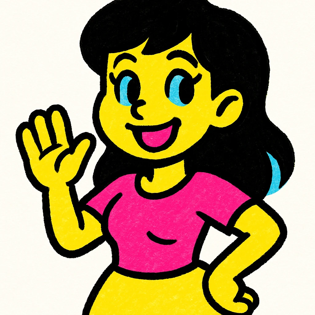 joven mujer morena de cabello negro, colorful illustration style emoji