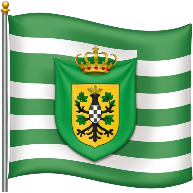 waving flag of Extremadura, Spain, apple emoji style, three horizontal stripes green white black, with coat of arms in the center emoji