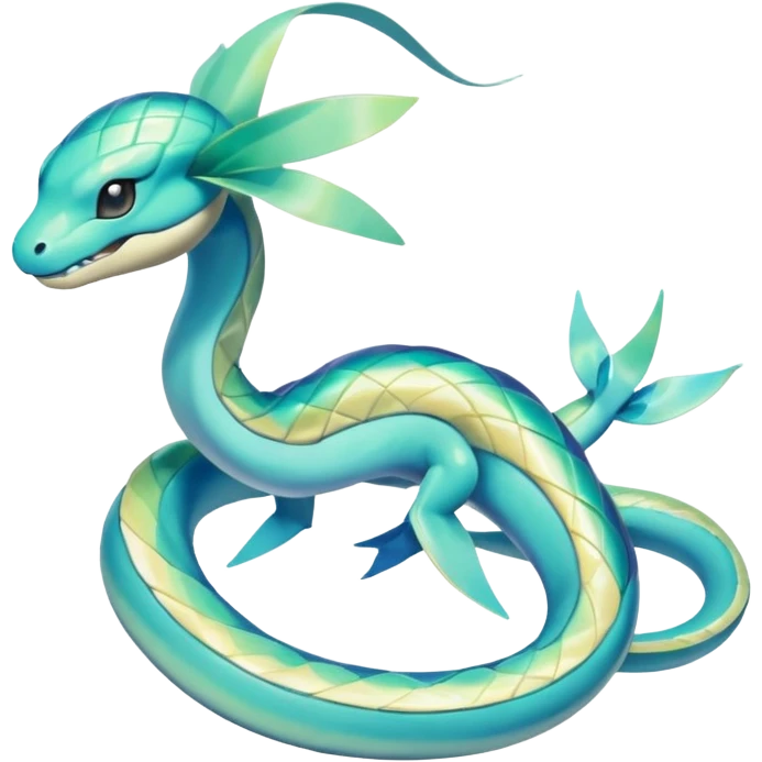 Sleek Serpentine Aquatic Ribbon-bodied Elegant Pokémon-Fakémon-Digimon-Creature, (full body) emoji