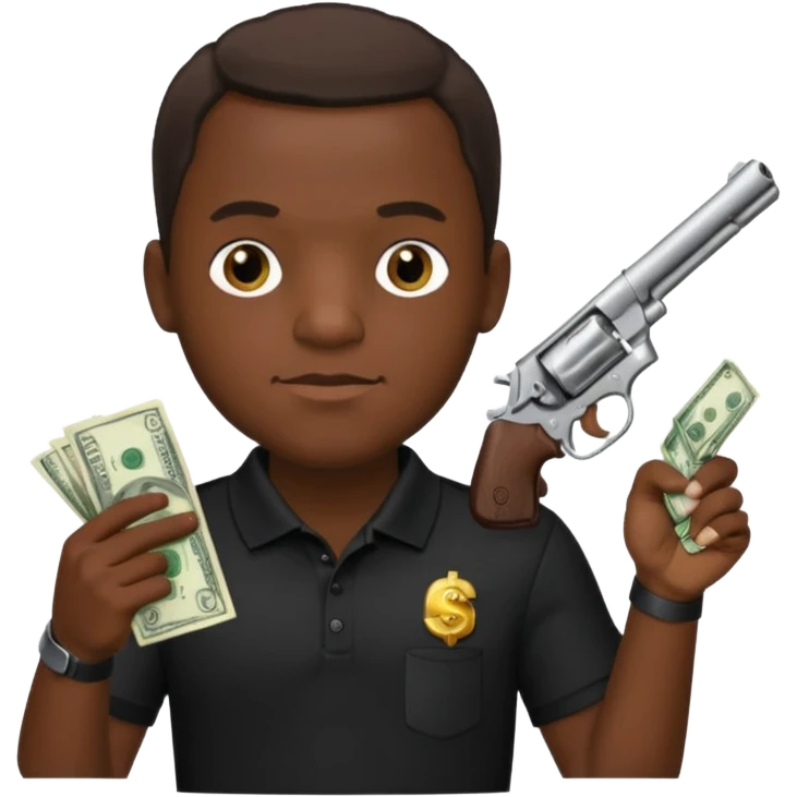 franklin saint from snowfall perhaps holding money and gun but he is with a black polo shirt emoji
