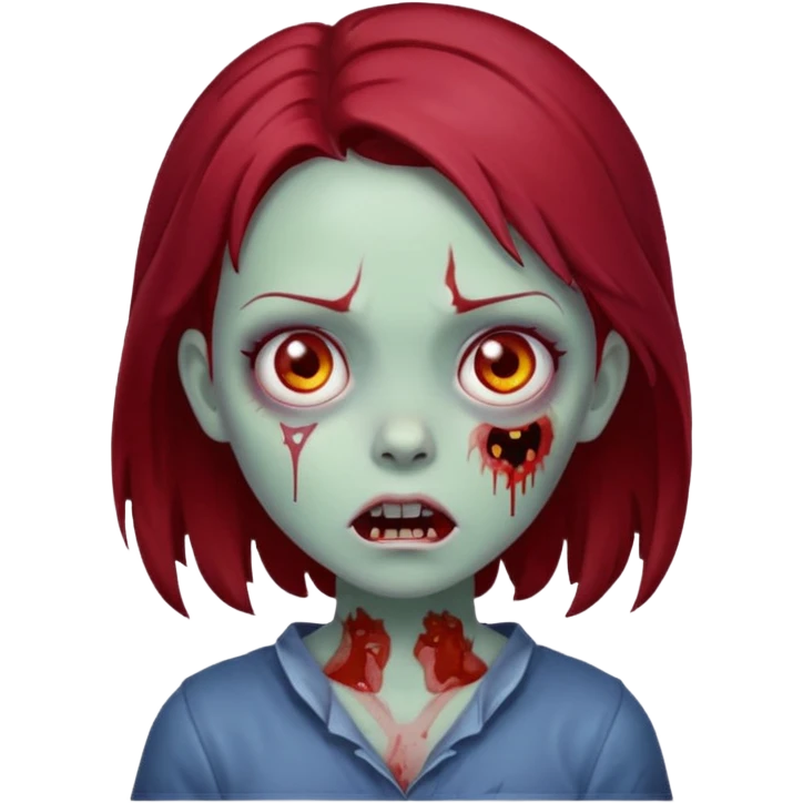 zombie girl with dark red hair, cute expression emoji
