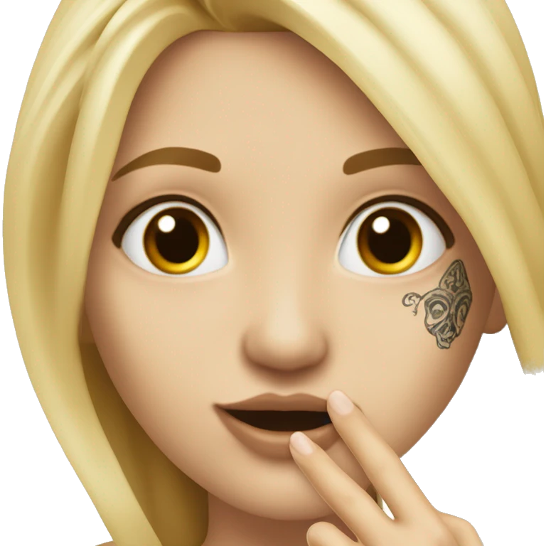 Blonde elegant women with LONG HAIR, her Body Covered with Tattoos, POINTING YOU FORWARD with her HAND with INDEX FINGER, Hyper Realistic emoji