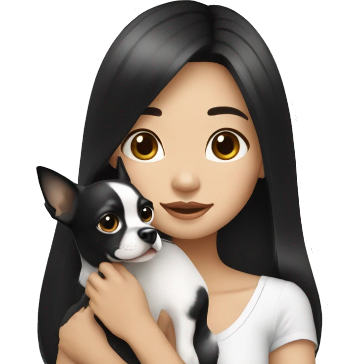 long black hair Thai girl with Chihuahua black and white. emoji