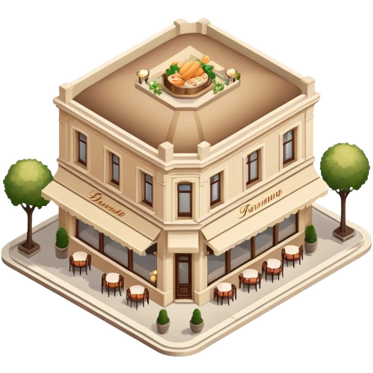 beige parisian romantic restaurant, isometric exterior view emoji