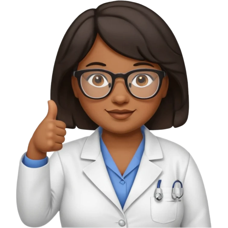 make a fat brown female biology teacher with glasses giving a thumbs up with short black hair wavy emoji