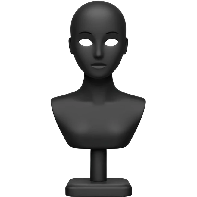 Minimalistic flat vector icon, iOS style, thin black contour on white background. Matte black mannequin in front of in 3D monochrome style. skulpt emoji