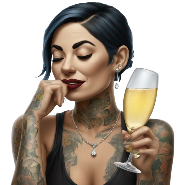 Hyper Realistic Beautiful tattooed woman crying drinking champagne  emoji
