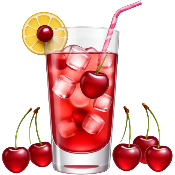 Shirley temple soda in a glass with ice, 3D realistic, cherry garnish  emoji