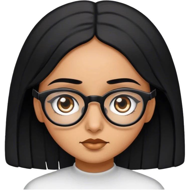 arabic brown girl with black hair  and  glasses black colored pupils in eyes emoji