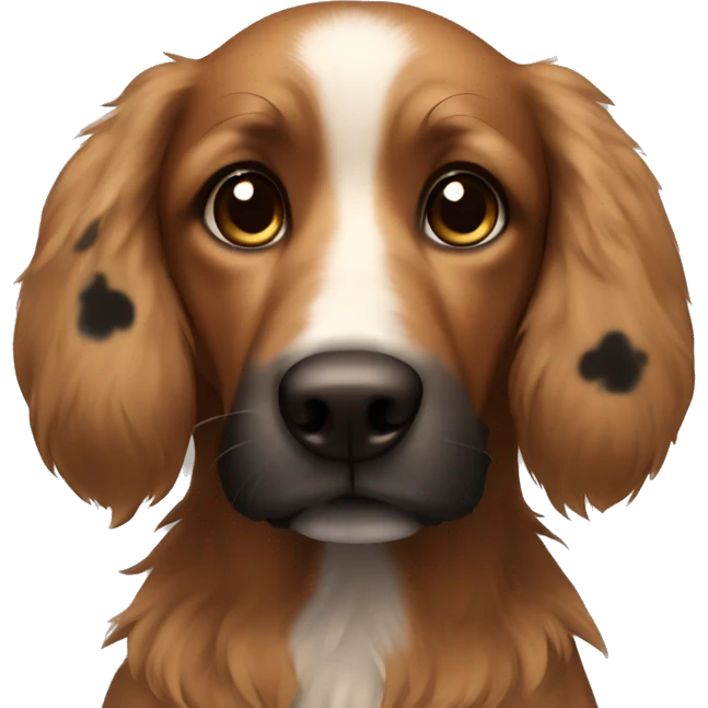 Brown dog with black spots and long fluffy ears ( no white) emoji
