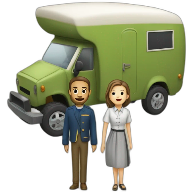 gitan de france avec une caravane devant une école d'ingénieur emoji