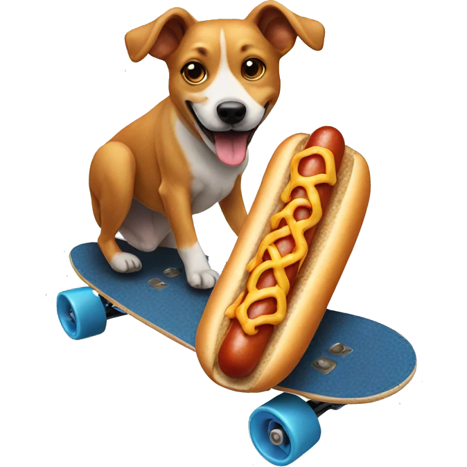 Dog on a skateboard eating a hotdog emoji