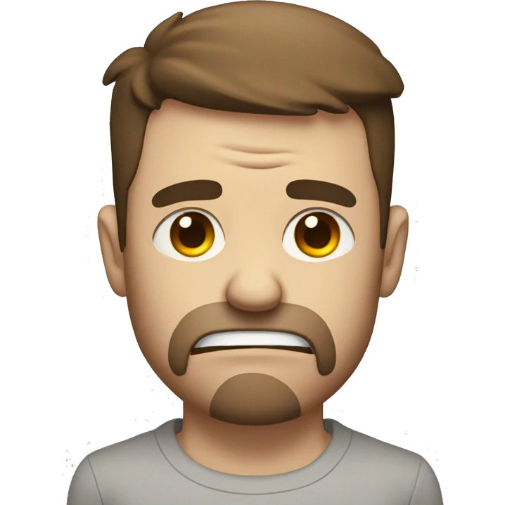 Sad, crying White Man with brown hair lifting weights emoji