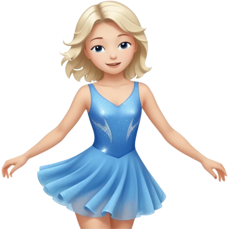 The ice skater girl in the sparkling blue dress spins gently with her eyes closed. emoji