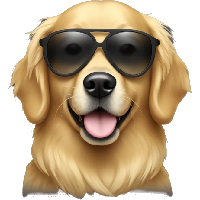 Golden retriever dog with sunglasses and mask emoji