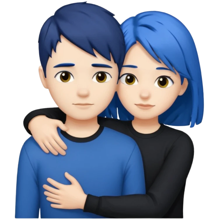 DARK Blue hair girl hugging blue hair boy both wearing black shirts emoji
