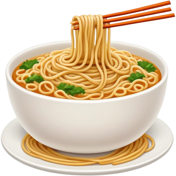 Wuhan Hot Dry Noodles with sesame paste topping, simplified emoji style with bold outlines and bright colors, cartoon style Hubei specialty breakfast emoji