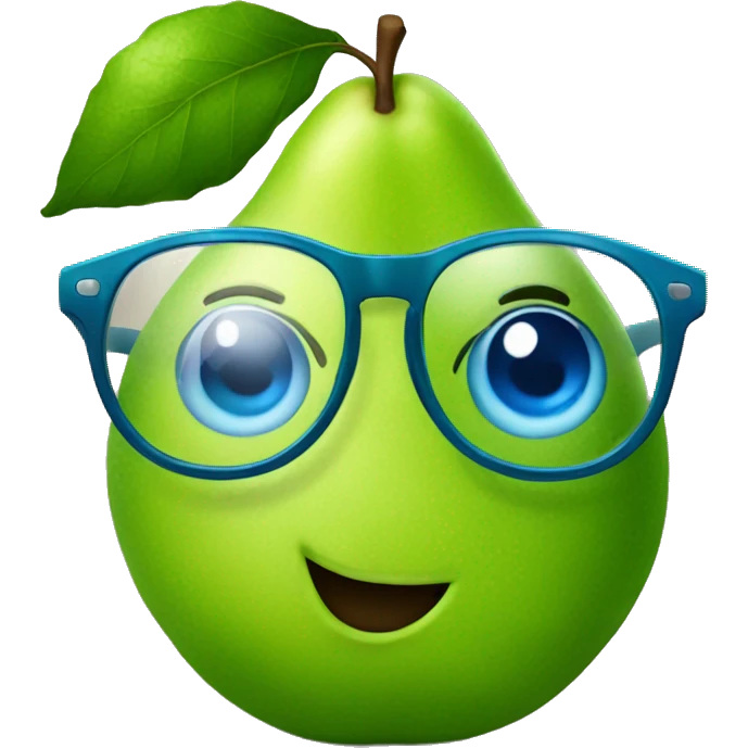 a big green pear with blue eyes and a pair of round glasses emoji