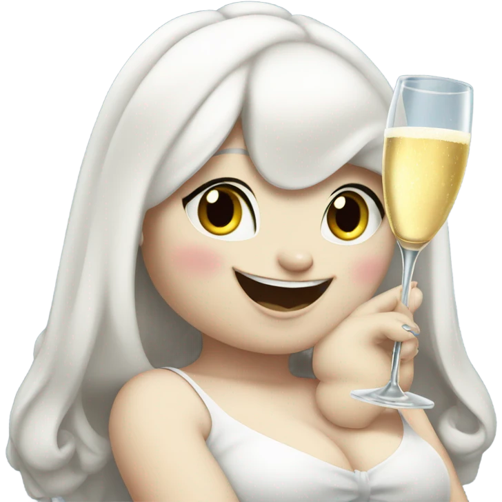 fat white female bunny  wearing sapphires holding champagne  emoji