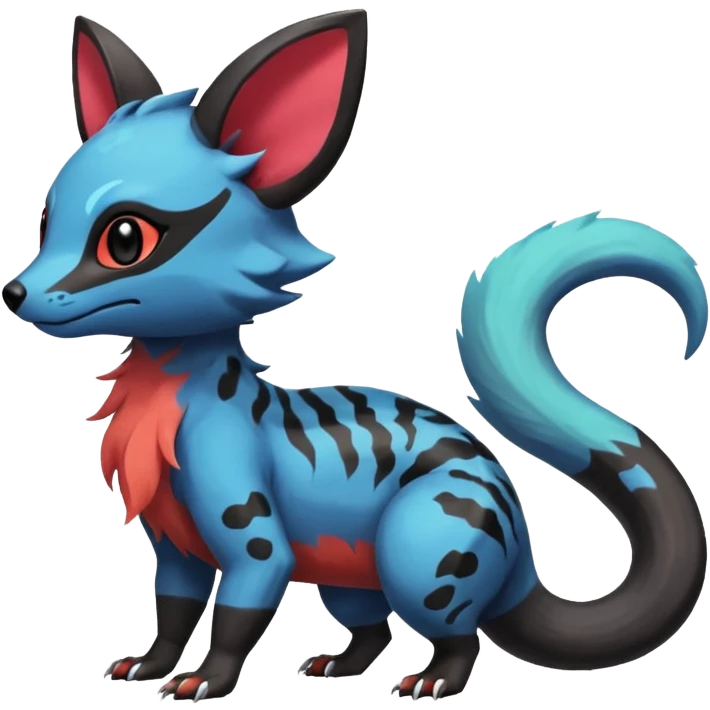 Rare exotic cute epic aesthetic colorful Salandit-Eevee-Civet-species-Fakemon-hybrid-creature, with markings, full body emoji