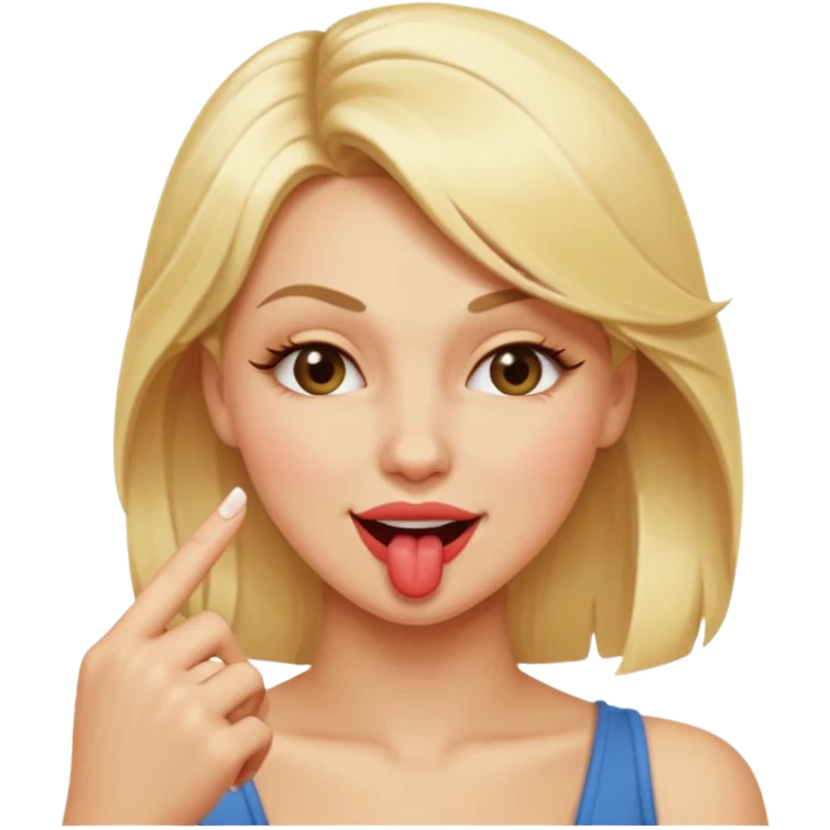 blonde woman, winking and biting her finger, seductive expression emoji emoji