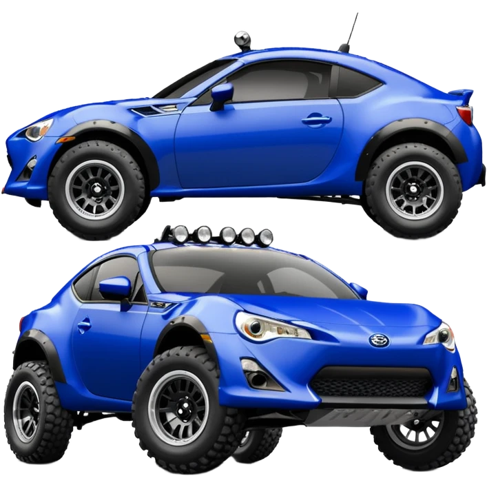 Dirty raced 2013 scion fr-s ultramarine off road 4wd monster Baja dessert stadium racer number 86 with long travel suspension and mirror chrome spoke wheels  emoji