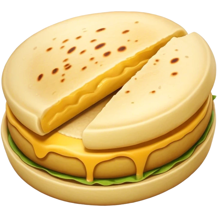 Colombian Arepa Cinematic Realistic Colombian Arepa Dish Emoji, depicted as a single, golden arepa with a crisp exterior and soft interior, rendered with lifelike textures and warm, inviting lighting. emoji