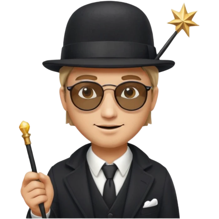 Un humain homme avec un chapeau melon et des sunglasse et une baguette magique emoji
