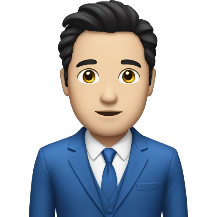 man wear blue suit, black hair, white skin emoji