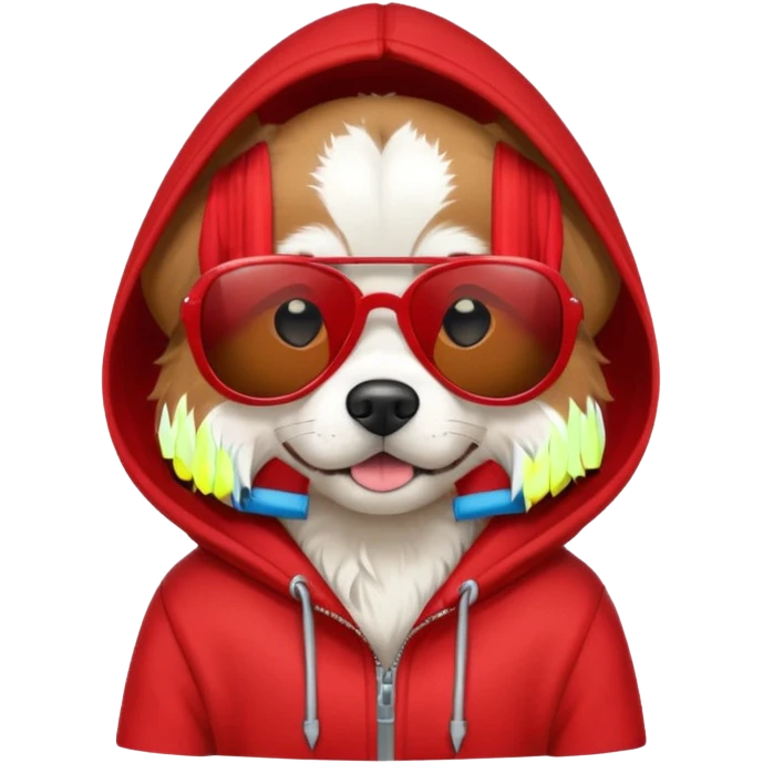 Dog wearing a  red hoodie and  sun glasses emoji