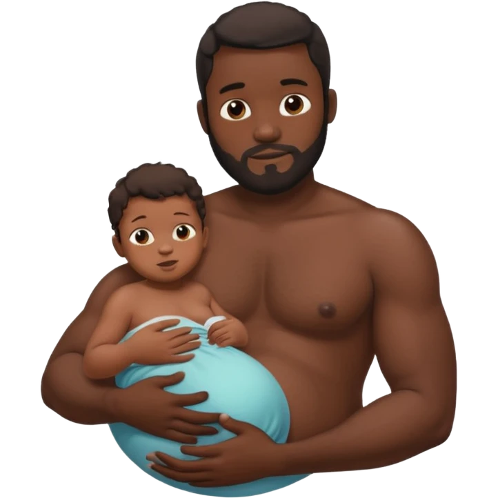 A shirtless pregnant burly black man breastfeeding his baby emoji