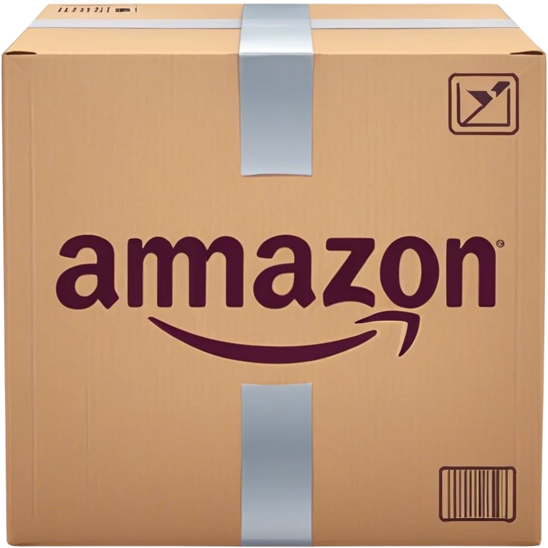 Amazon package with burgundy amazon logo emoji