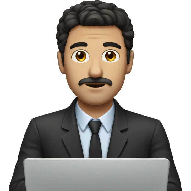 dark hair dark eyes man with short mustache working on a laptop emoji