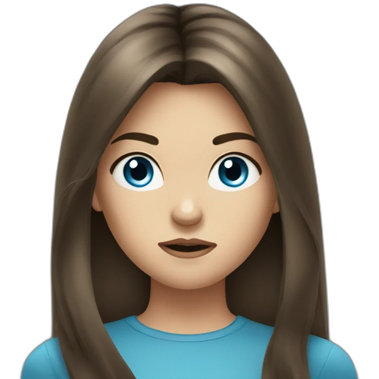 brunet long hair bangs girl angry blue eyes emoji