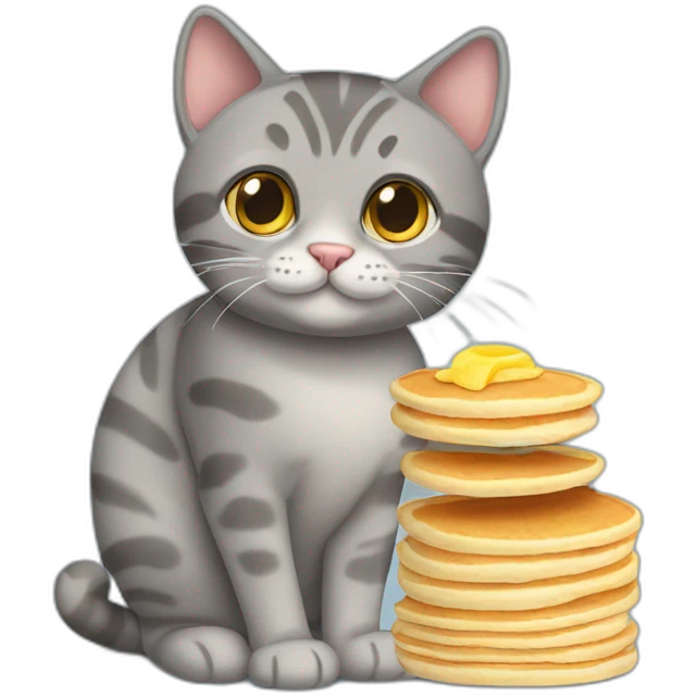 grey cat tabby with pancake emoji
