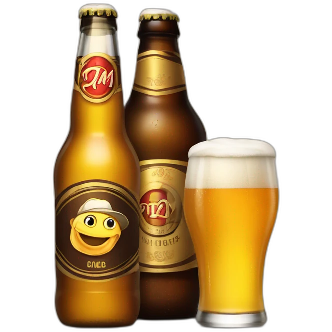 bottle of beer with a glass of beer in hand emoji