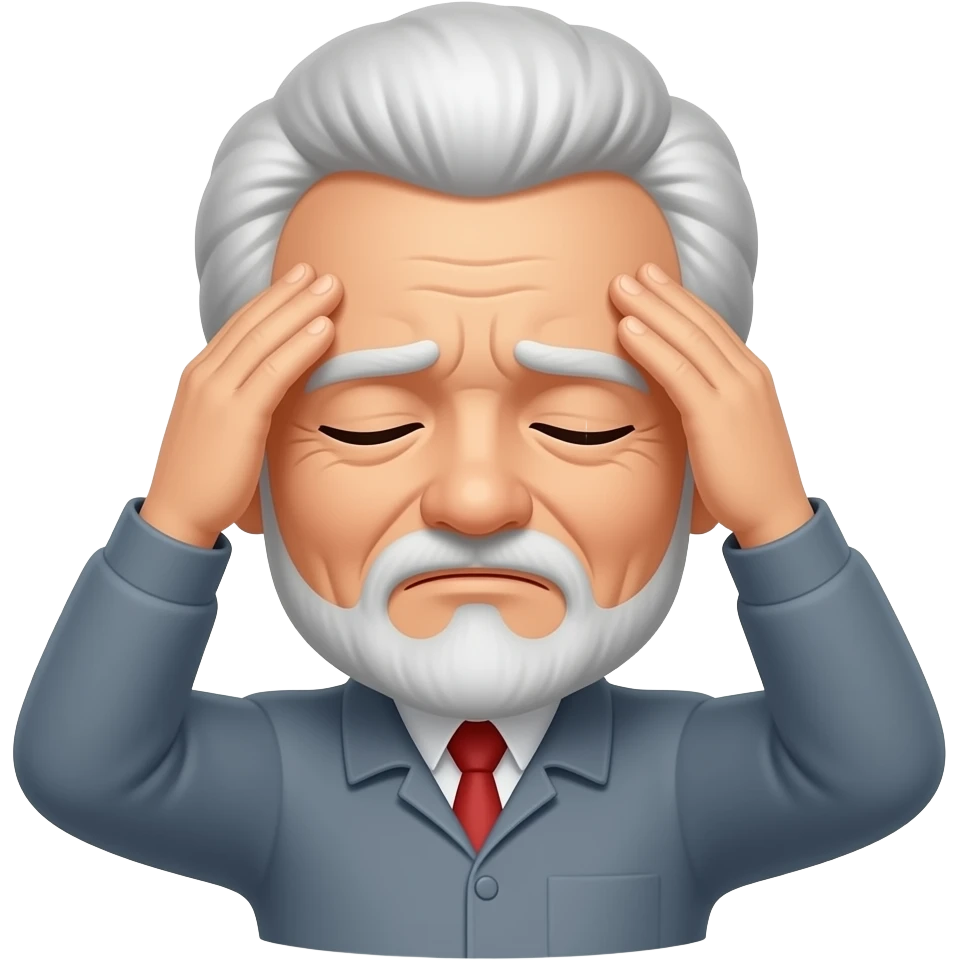 old chinese man headache in pain eyes closed emoji